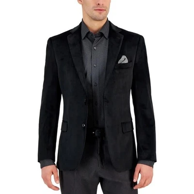 Alfani Men's Solid Black Velvet Slim Fit Classic Suit Blazer Sport Coat Size 36R - Image 1 of 4