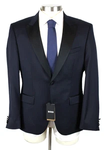 Boss Tuxedo Sport Coat 42 S Mens Dark Blue 120s Wool Slim Fit Huge Tux Blazer - Picture 1 of 12