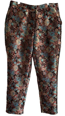 NEW Fashion Nova Luxe Pants Trousers sz 1X Black Multi Asian Floral 38 x 32.25 - Image 1 of 4