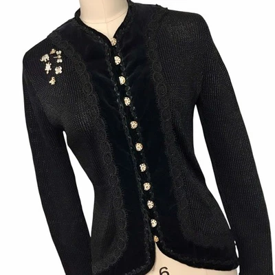 Suéter tejido con estrás negro victoriano gótico terciopelo prendedores leer talla S de colección Foto 1 de 4