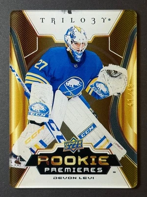 Devon Levi 2023-24 UD Trilogy Plexi Rookie Premieres Gold #41/49 Factory Damage - Image 1 of 3