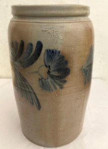 Antique 19th C. Stoneware Jar Blue Decorated 1 1/2 Gallon - Picture 1 of 8