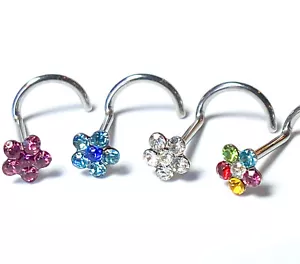 4pc 316L Surgical Steel Gem Flower Nose Screw Rings Value Pack - 18g or 20g - Picture 1 of 8