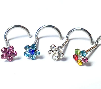 Paquete económico de 4 anillos de tornillo de nariz con gema de acero quirúrgico 316L - 18 g o 20 g Foto 1 de 4