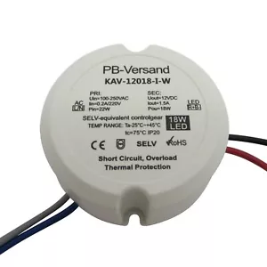 LED Trafo 18 Watt 12V DC rund für Unterputzdose Transformator Netzteil 18W - Bild 1 von 6