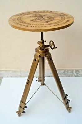 Nautical Style Maritime Ship Anchor Hook Logo Engraved Tripod Coffee & Tea Table - Image 1 of 4
