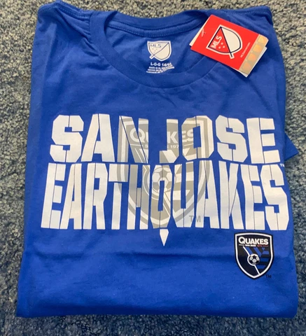 NWT Boys MLS San Jose Earthquakes T Shirt. Sz Large (14-16) & Blue Cover