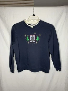 Kim Rodger’s Sweatshirt Women’s L Christmas Trees Navy Holiday Grandma Core - Picture 1 of 19