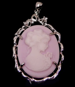 Victorian Style Lady Queen Cameo Pendant Silver Plated Resin - Lavender - Picture 1 of 1