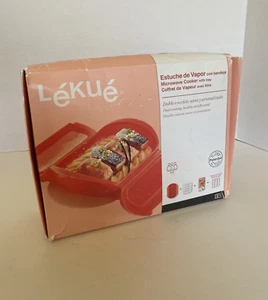 New LEKUE 1-2 Person Steam Case w Draining Tray & 2 Bonus Cookbooks in Orange - Picture 1 of 15