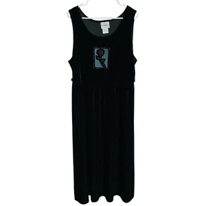 Vestido de terciopelo Studio Ease vintage para mujer 16 negro sin mangas maxi años 90 arte de usar - Imagen 1 de 9