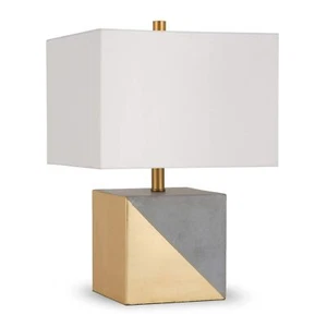 Henn&Hart 18.5" Tall Gold-Dipped Concrete Table Lamp with Fabric Shade in Gol... - Picture 1 of 5