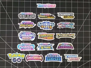 Sword and Shield Era Set Logo 3" Matte Vinyl Sticker Bundle - 17 Stickers Total - Picture 1 of 7
