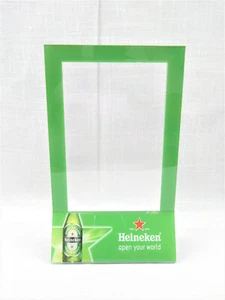New Heineken Beer 8"x5" Clear & Green Acrylic Cafe Bar Table Top Menu Ad Holder - Picture 1 of 7