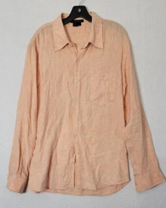 Tulliano Men's Size Large Peach Button Up Long Sleeve 100% Linen Collared Shirt - Picture 1 of 9