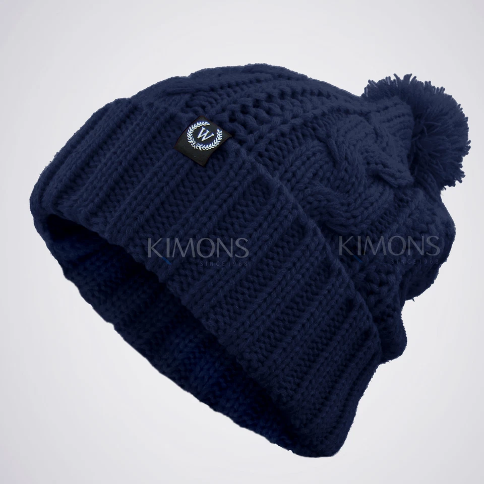 Boné de esqui feminino caveira chapéu inverno sólido gorro folgado malha cabo POM-POM - Imagem 1 de 1