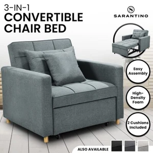 Suri 3-in-1 Convertible Sofa Chair Bed Lounger by Sarantino - Airforce Blue - Picture 1 of 11