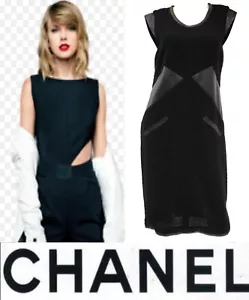 4K Mint Chanel 2004 Leather Tweed Vintage Black Work Dress 34 36 38 2 4 6 S M - Picture 1 of 24