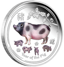 2019 ~ YEAR of the PIG ~ 2 OZ 999 SILVER ~ PERTH MINT ~ PROOF COLORIZED ~$248.88