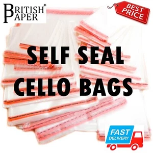 CLEAR CELLOPHANE BAGS SELF SEAL SMALL LARGE CELLO GIFT SWEET PARTY FOR CARDS WAX - Picture 1 of 129