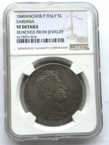 Italy Sardinia 1840 Ferraris 5 Lire NGC Silver Coin - Picture 1 of 2
