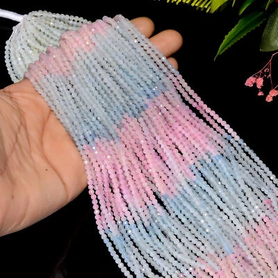 Cuentas facetadas redondas de piedras preciosas de morganita sombreadas naturales hilo de 3 mm 12,5" GB-889 Foto 1 de 4