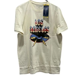 Lucky Brand Men's Graphic Print Crew Neck Soft Short Sleeve T-Shirt Cream Size M - Picture 1 of 4
