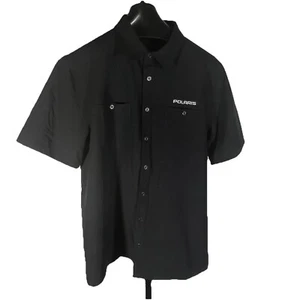 Polaris Mens Large Black Pit Shirt Button Up Tee Short Sleeve Polyester Spandex - Picture 1 of 10