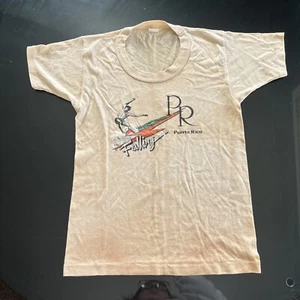 VTG 70s Travel Tshirt Women Juniors XS/S Puerto Rico Surfer Beachwear *stains - Picture 1 of 9