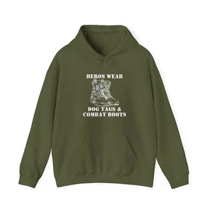 Heros Wear Dog Tags And Combat Boots Unisex Heavy Blend™ Hooded Sweatshirt - Picture 1 of 12