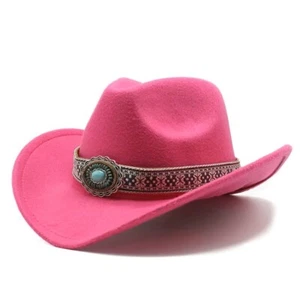 Pink Western Cowboy, Cowgirl Hat, Turquoise Ribbon,Men Women Retro, Tribal - Picture 1 of 2