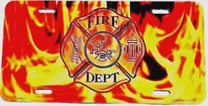 FIRE DEPARTMENT MALTESE CROSS AND FLAMES  SIZE: 6" x 12" Metal Wall Sign - - Picture 1 of 1