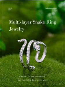 Bisaer Copper Silver Plated CZ Multi-layer Snake Open Ring Women Gifts Jewelry - Picture 1 of 19