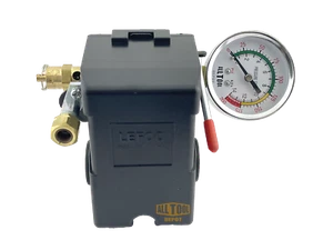 Interruptor de presión H/D 4 puertos 140-175 psi con válvula de 200 psi, 26 amperios, medidor lateral de 0-200 psi - Imagen 1 de 5