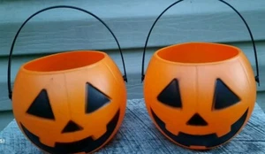 Lot of 2 Halloween Jack O' Lantern Pumpkin Blow Mold Plastic Small Mini 4" Tall - Picture 1 of 3
