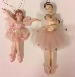 (2) Ballerina resin Hanging Christmas Ornaments pink tulle - Picture 1 of 9