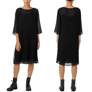 EILEEN FISHER Crinkled Sheer Silk Bateau Neck Dress in Black Size Medium M - Bild 1 von 3