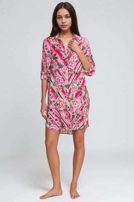 Johnny Was Pink Bocardi Floral Button Down Shirt Dress CSW7924-N Foto 1 de 4