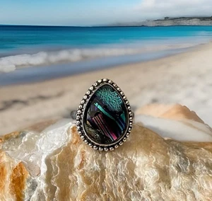 Anillo de vidrio dicroico talla 9 - Chapado en plata de ley 925 - Nuevo - Imagen 1 de 6