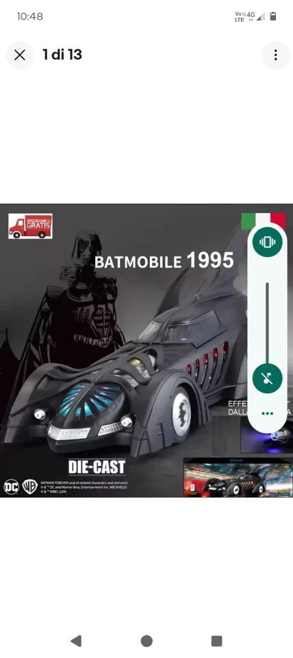 Modello AUTO BATMOBILE 1995 Pressofuso MACCHINA BATMAN DC Die-cast 1:18 luci LED - Immagine 1 di 1