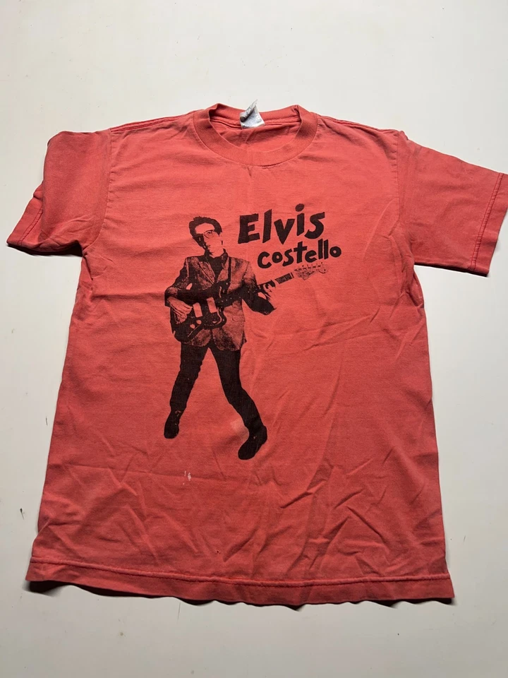 Vintage 90s Band Graphic T-Shirt Orange/ Pink Elvis Costello Mens Small - Image 1 of 4