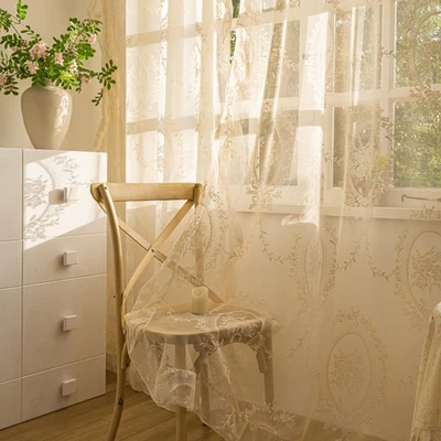 Cortinas de Encaje Beige 2 Paneles para Dormitorio Salón 108 Pulgadas de Largo, Vintage... Foto 1 de 4