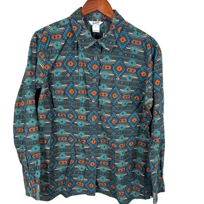Duluth Trading Men's Large Green Western Aztec Button Up Long Sleeve Shirt - Image 1 of 4