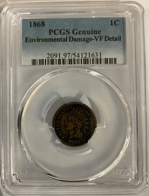 1868 Indian Cent 1C PCGS VF BN Details 54121631 - Image 1 of 2