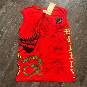 Ed Hardy Kids Red Graphic Skull Snake Eagle Tank Top Shirt - L NWT - Picture 1 of 3