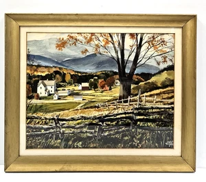 Original John Rogers 1964 Salmagundi Club Watercolor "Valley Farm" Framed 24x29" - Picture 1 of 12