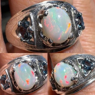 ANILLO PARA HOMBRE PLATA ESTERLINA .925 TOPACIO LONDRES ÓPALO NATURAL 1,45 QUILATES TALLA 11,75, 4+GR Foto 1 de 4