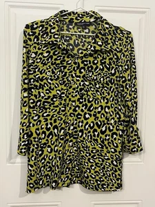 Jones New York Hemd Größe Small limettengrün Leopardenmuster Knopfleiste - Bild 1 von 6