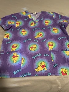 Women’s Disney Winnie The Pooh Print Scrub Top Size Large - Picture 1 of 6