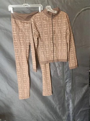 Eye Candy Brown Geometric Leggings Set - Image 1 of 4